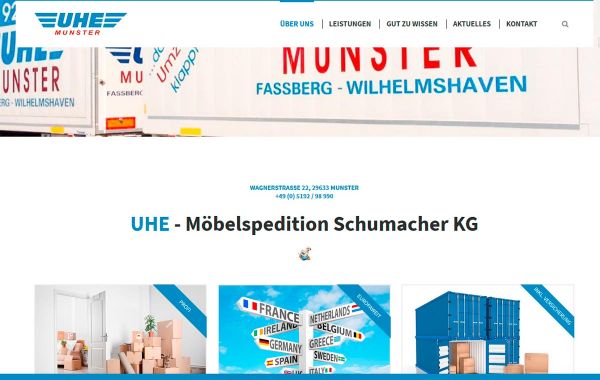 neue Website online - Screenshot der Startseite UHE Möbelspedition Schumacher KG